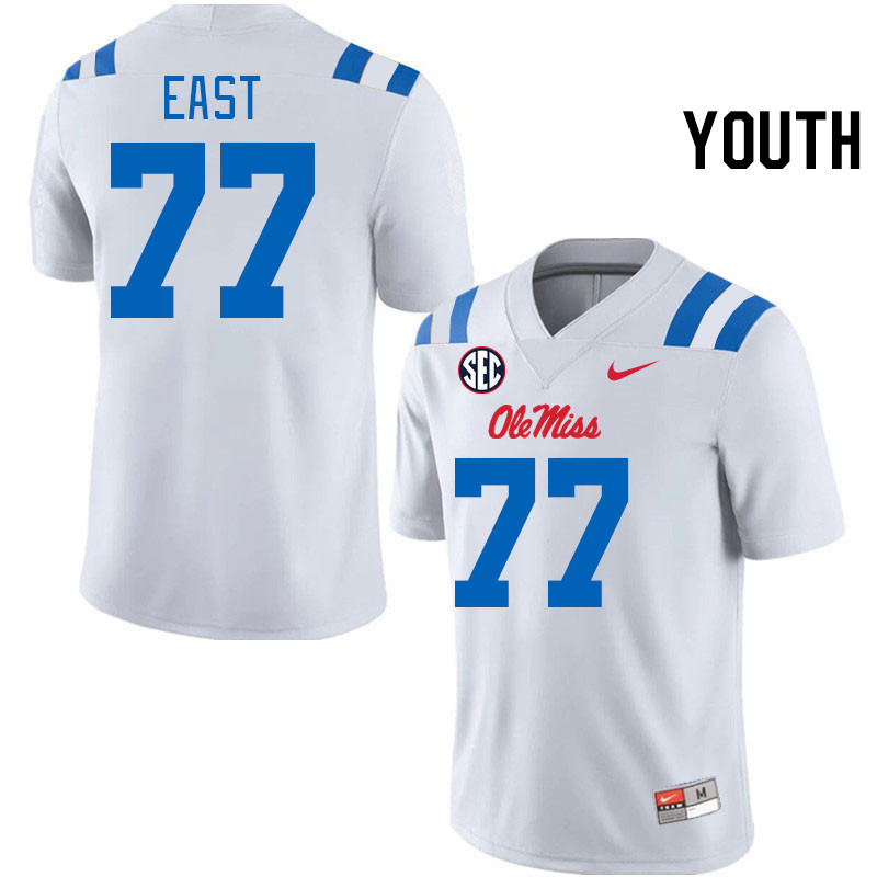 Youth #77 Cam East Ole Miss Rebels 2024 New Uniforms College Football Jerseys Stitched-White